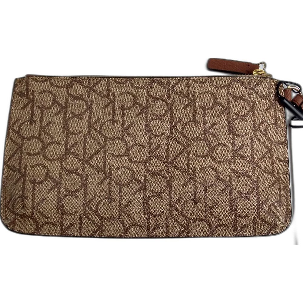 Calvin Klein Saffiano Wristlet - Brown/Pink Floral Zip Closure. - Picture 4 of 8